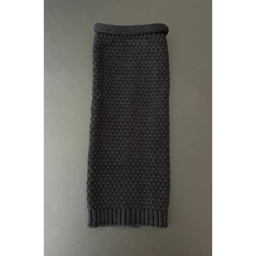 Black Chunky Knit Leg Warmers Textured Honeycomb Pattern Ribbed Cuffs 1370